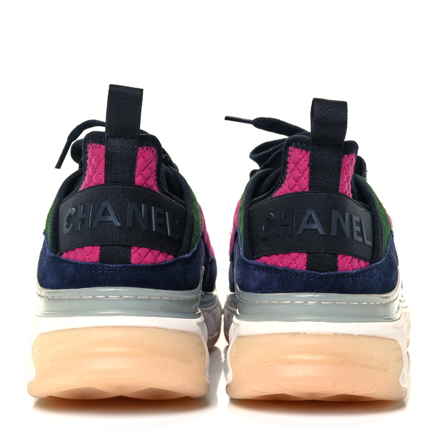 Velvet Calfskin Mixed Fibers CC Sneakers 40 Dark Pink Green