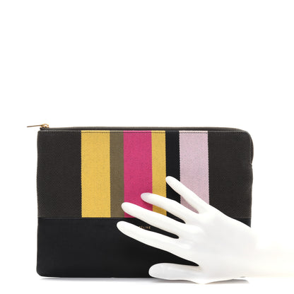 Celine Cotton Canvas Lambskin Striped Solo Clutch Pouch Black 2 of 15