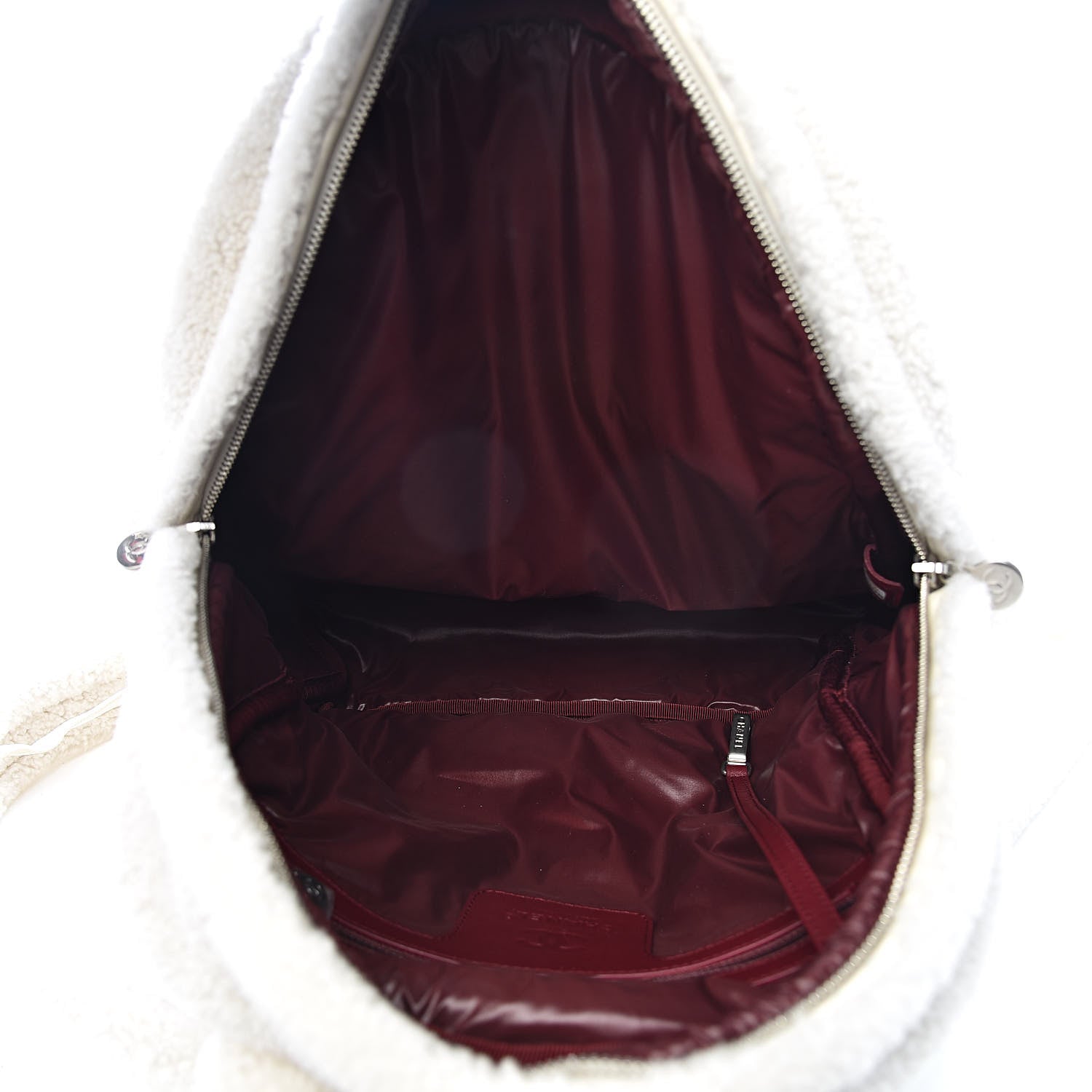 Chanel Shearling Sheepskin Coco Neige Backpack White Burgundy Beige 5 of 10