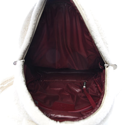 Chanel Shearling Sheepskin Coco Neige Backpack White Burgundy Beige 5 of 10