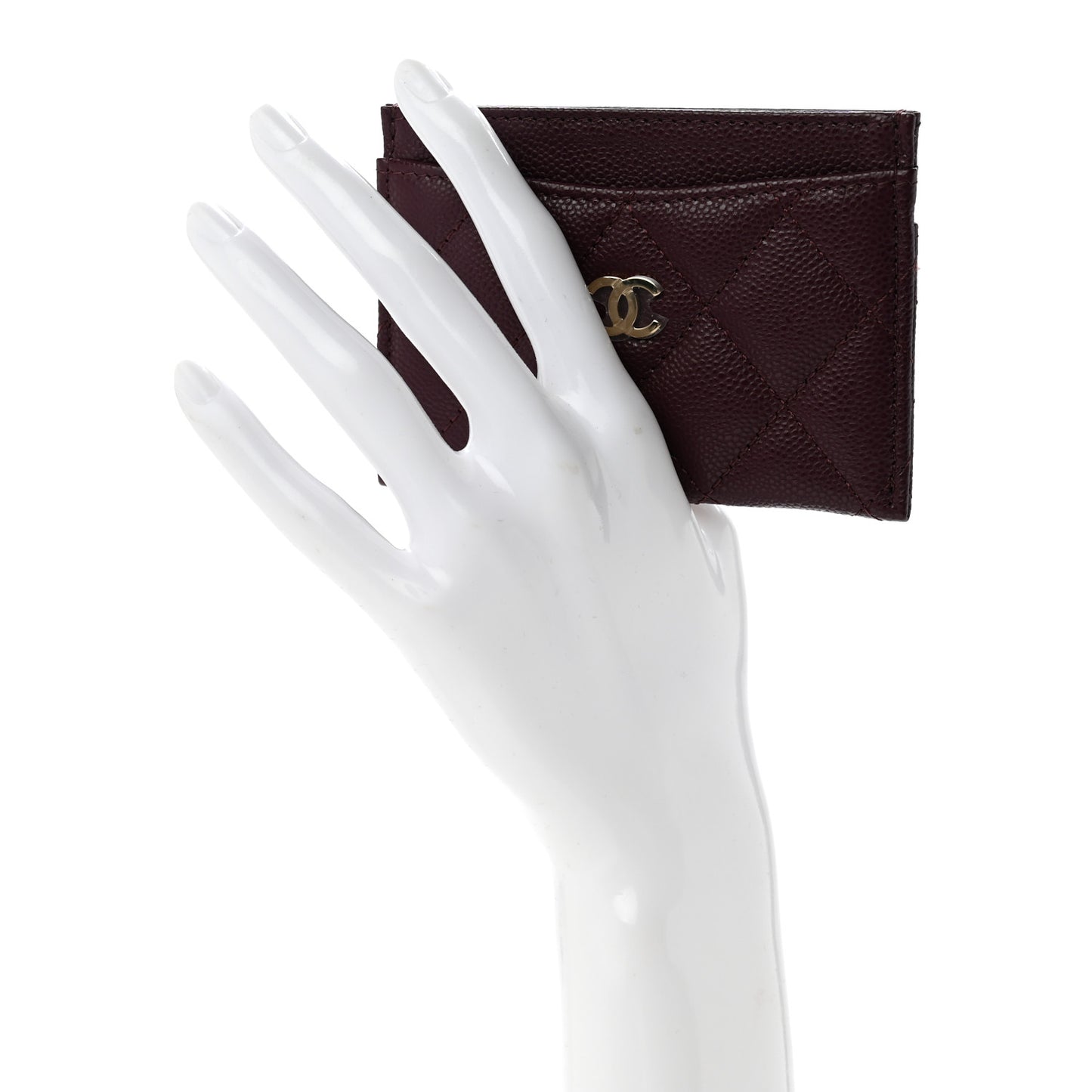 Caviar Quilted Card Holder Burgundy