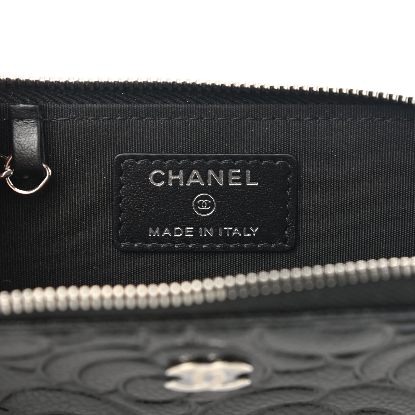 Caviar Camellia Embossed Key Holder Case Black