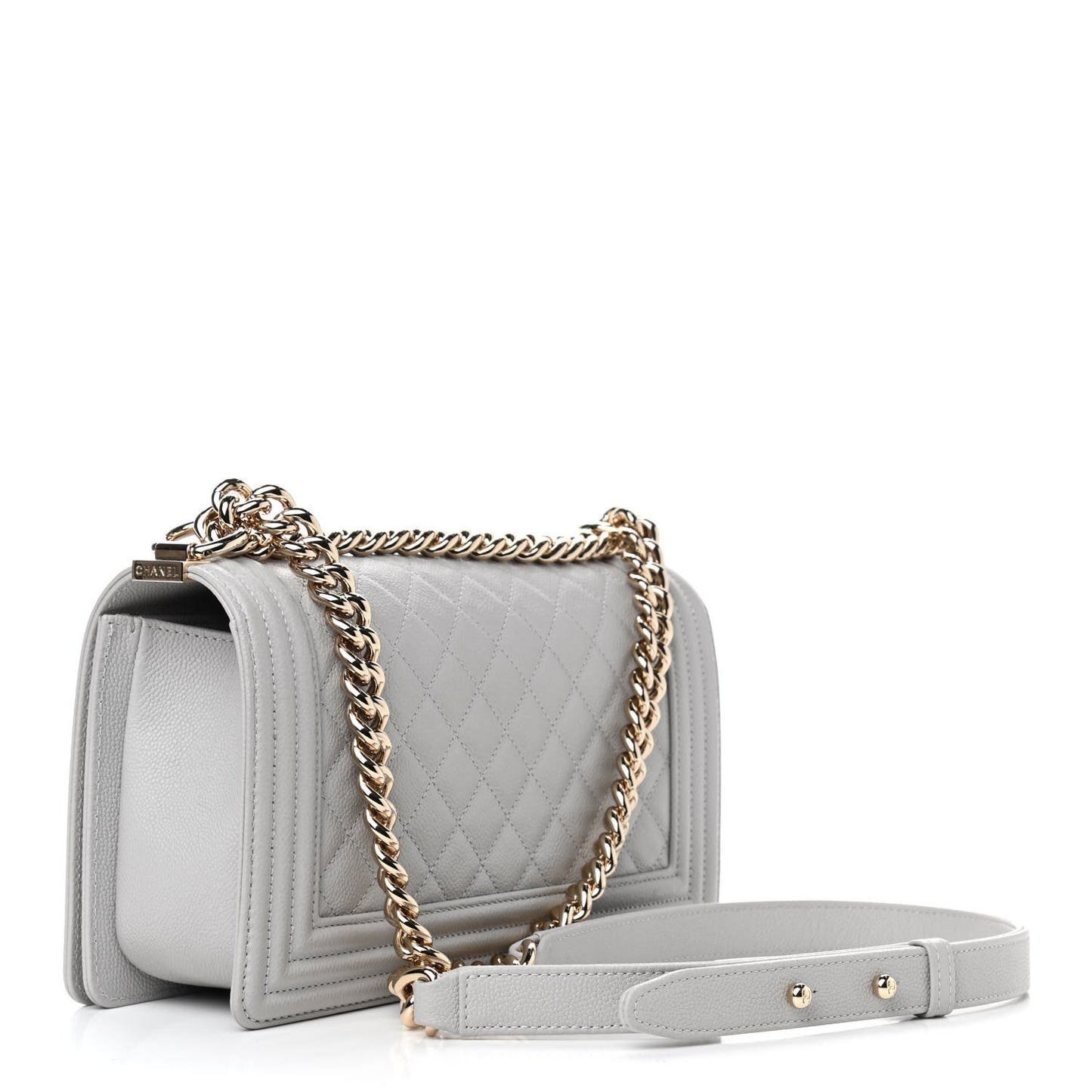 Caviar Quilted Medium Boy Flap Grey