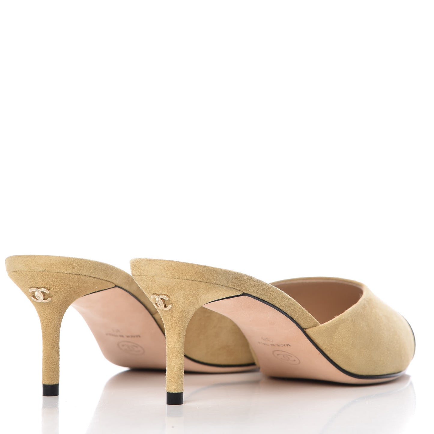 Suede Grosgrain Cap Toe CC Mules 38 Beige Black