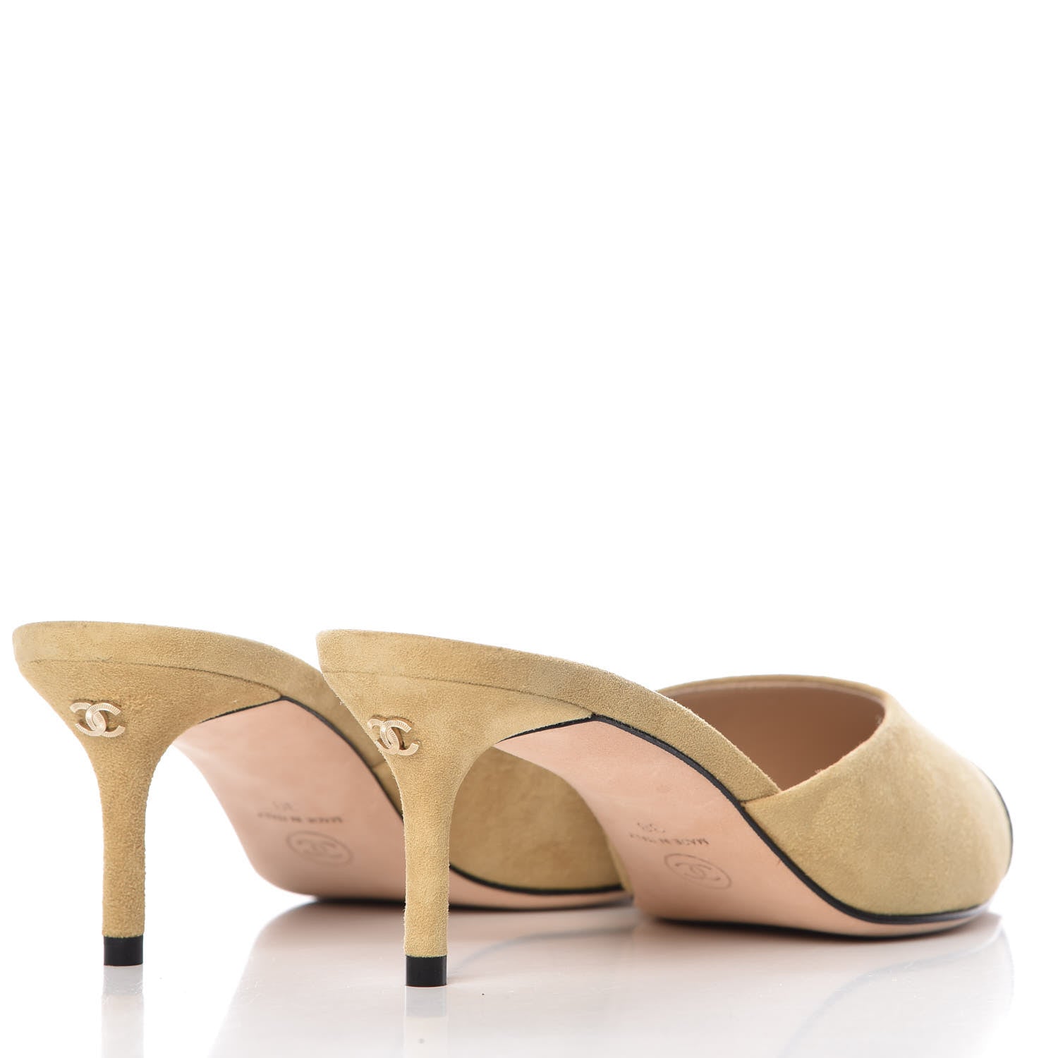 Chanel Suede Grosgrain Cap Toe CC Mules 38 Beige Black 4 of 10