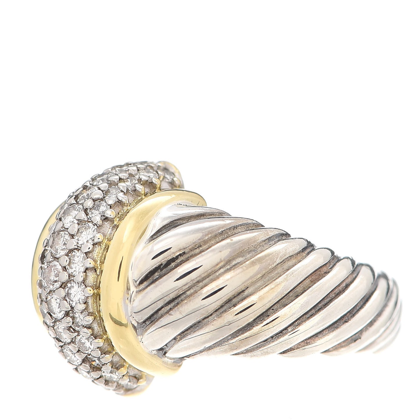 Sterling Silver 18K Yellow Gold Diamond Cable Ring 50 5.25
