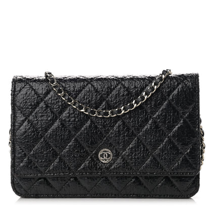 Chanel Distressed Patent Calfskin Quilted Wallet on Chain WOC Black 1 of 11