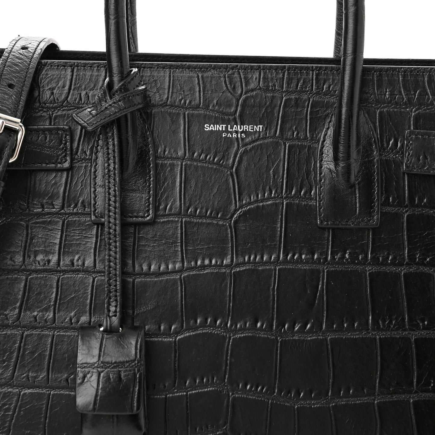 Calfskin Crocodile Embossed Nano Sac De Jour Black