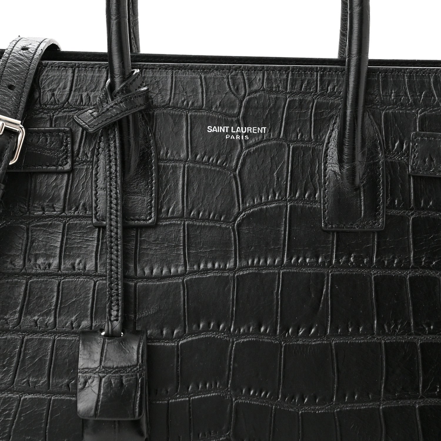 Saint Laurent Calfskin Crocodile Embossed Nano Sac De Jour Black 8 of 13