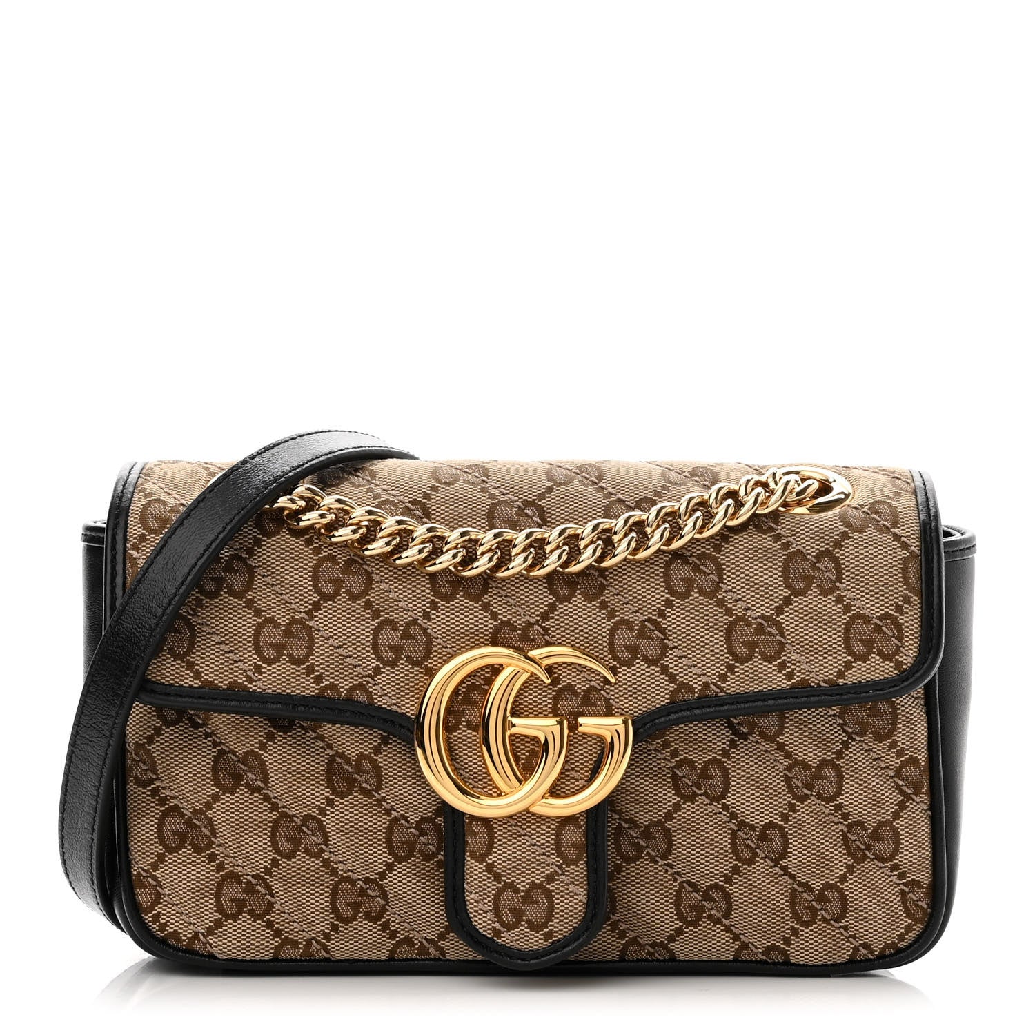 Gucci Monogram Matelasse Diagonal Mini GG Marmont Shoulder Bag Beige Black 1 of 10