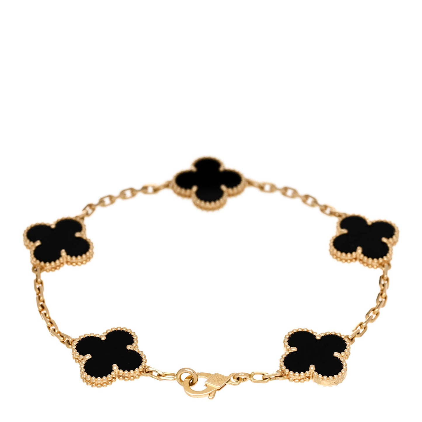 18K Yellow Gold Black Onyx 5 Motifs Vintage Alhambra Bracelet