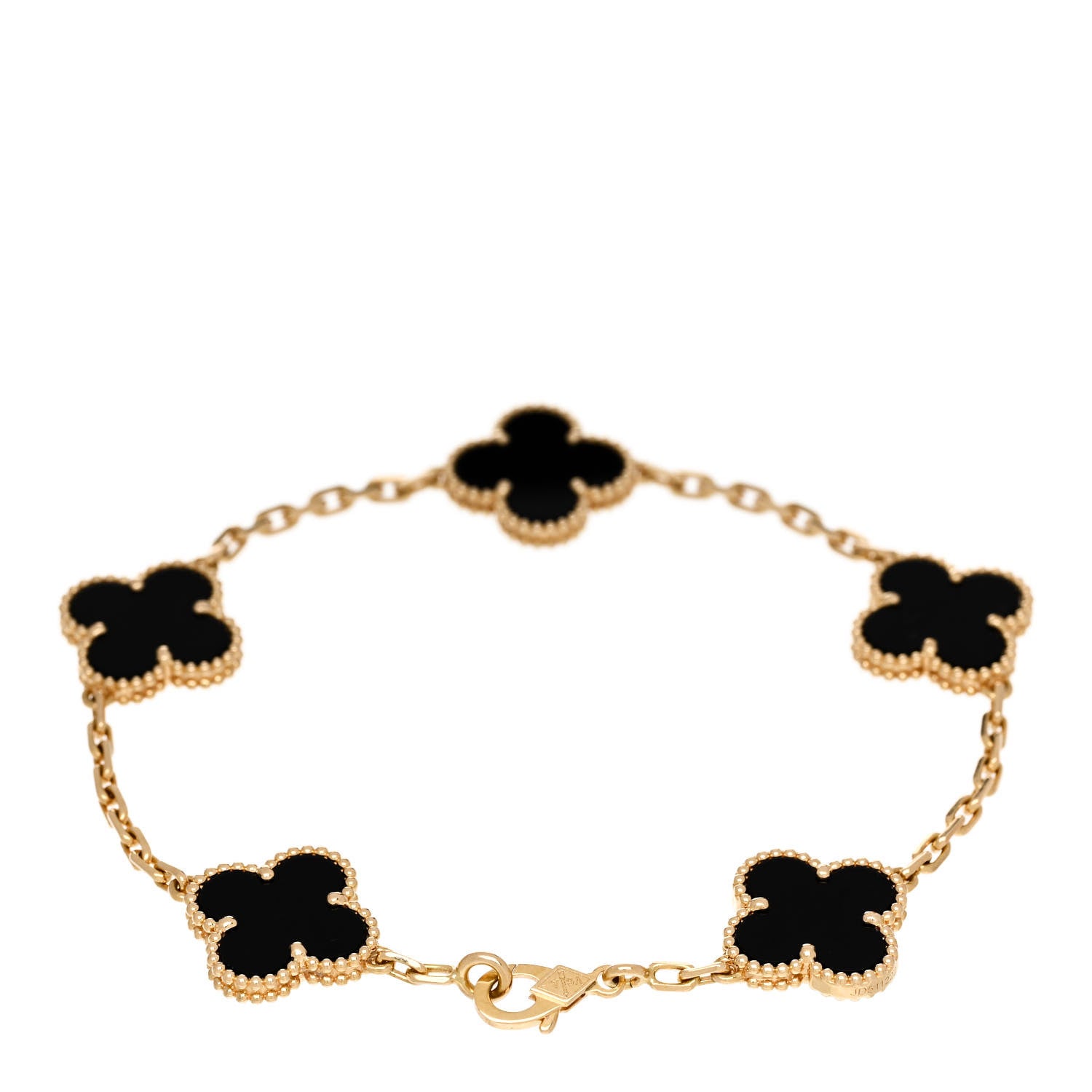 Van Cleef & Arpels 18K Yellow Gold Black Onyx 5 Motifs Vintage Alhambra Bracelet 2 of 4