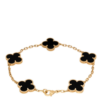 Van Cleef & Arpels 18K Yellow Gold Black Onyx 5 Motifs Vintage Alhambra Bracelet 2 of 4