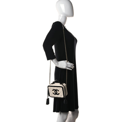 Chanel Caviar Quilted Small CC Filigree Vanity Case White Black 2 of 10