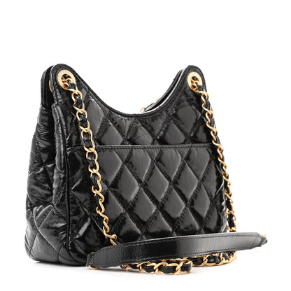 Chanel Shiny Crumpled Calfskin Quilted Small Wavy CC Hobo Black 3 of 14