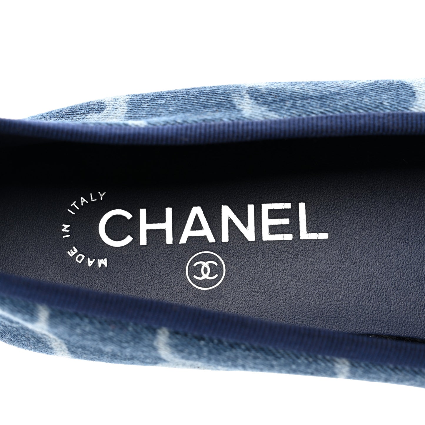 Denim Printed CC Cap Toe Ballerina Flats 38 Light Blue White