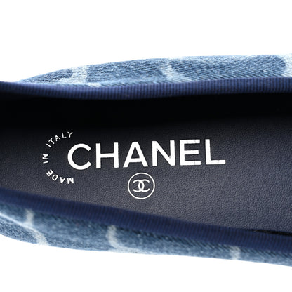 Chanel Denim Printed CC Cap Toe Ballerina Flats 38 Light Blue White 7 of 9
