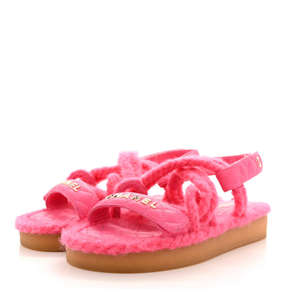 Chanel Cord Lambskin Quilted Logo Sandals 38 Pink 3 of 8