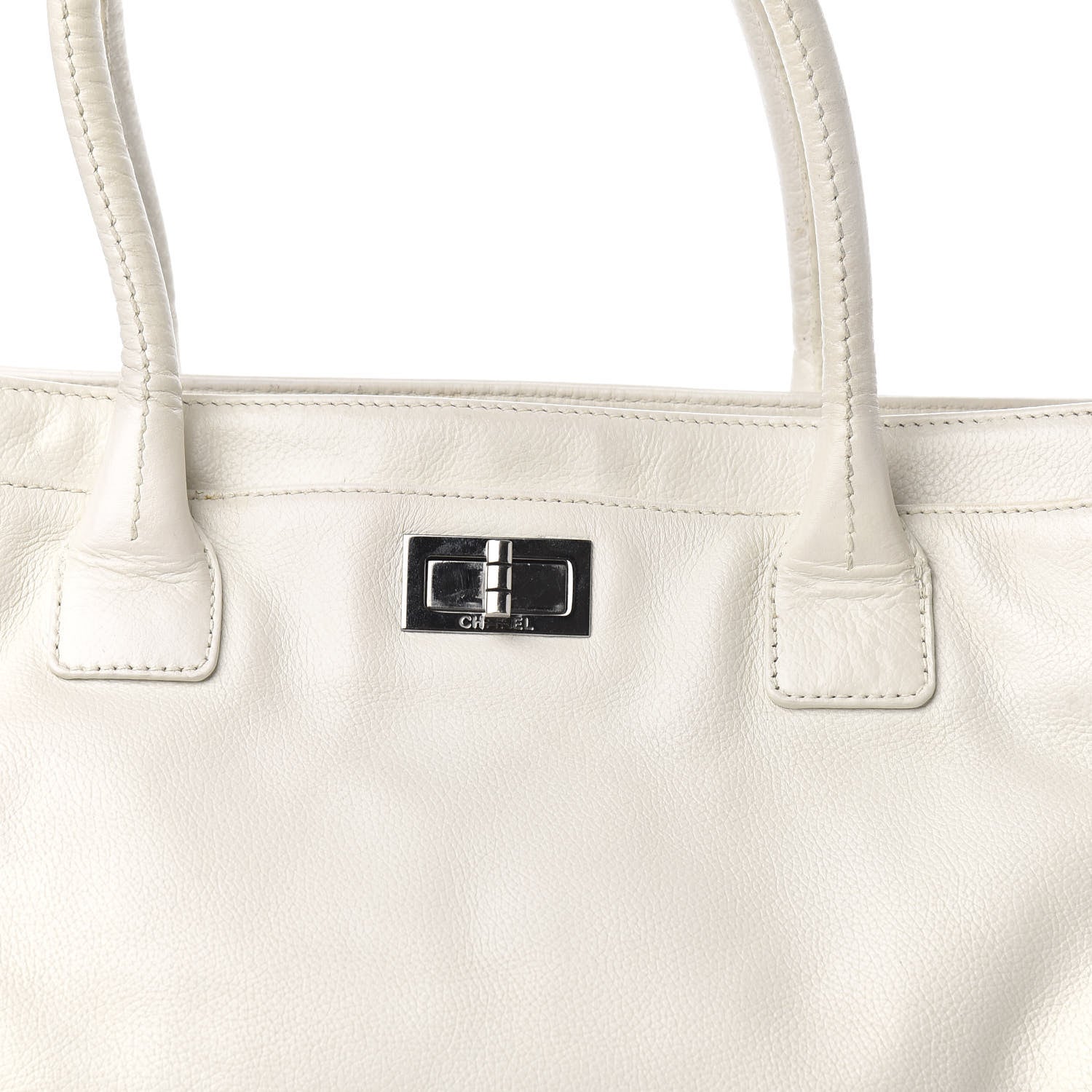 Chanel Calfskin Mademoiselle Lock Cerf Shopper Tote White 13 of 14