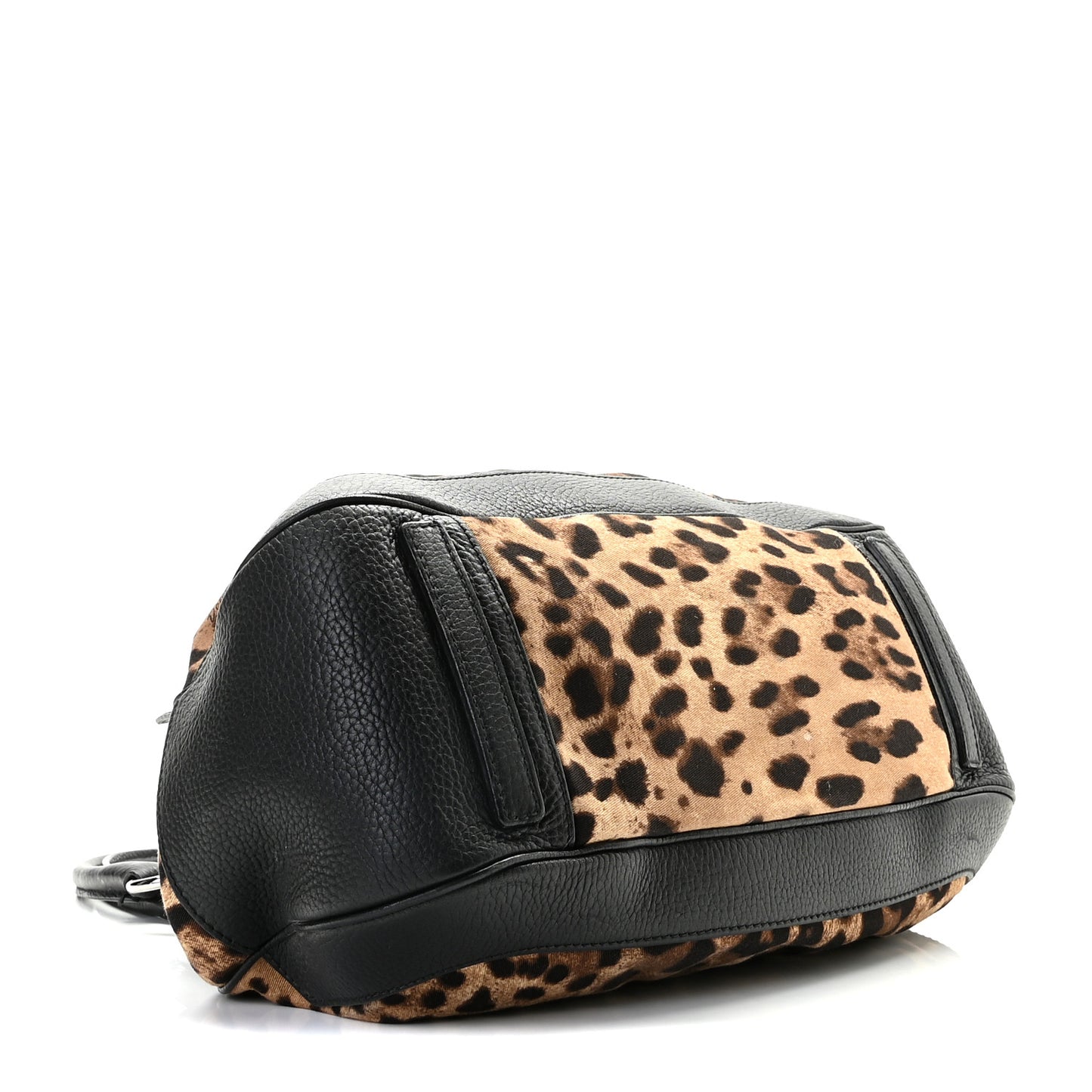 Calfskin Canvas Leopard Print Animalier Shoulder Bag Black