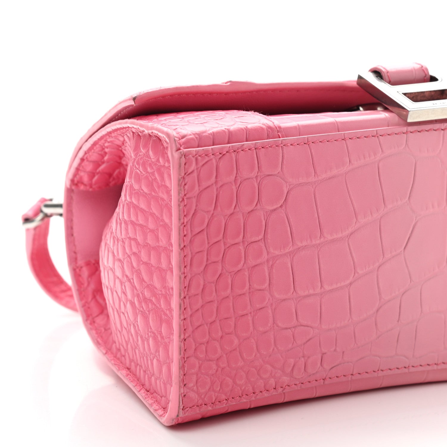Balenciaga Calfskin Crocodile Embossed Degrade Small Hourglass Top Handle Bag Sweet Pink 9 of 12