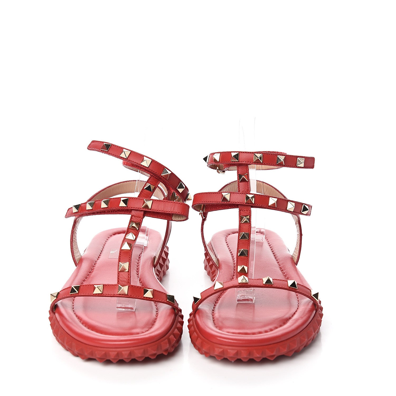 Valentino Garavani Calfskin Rockstud Gladiator Sandals 38 Red 2 of 9