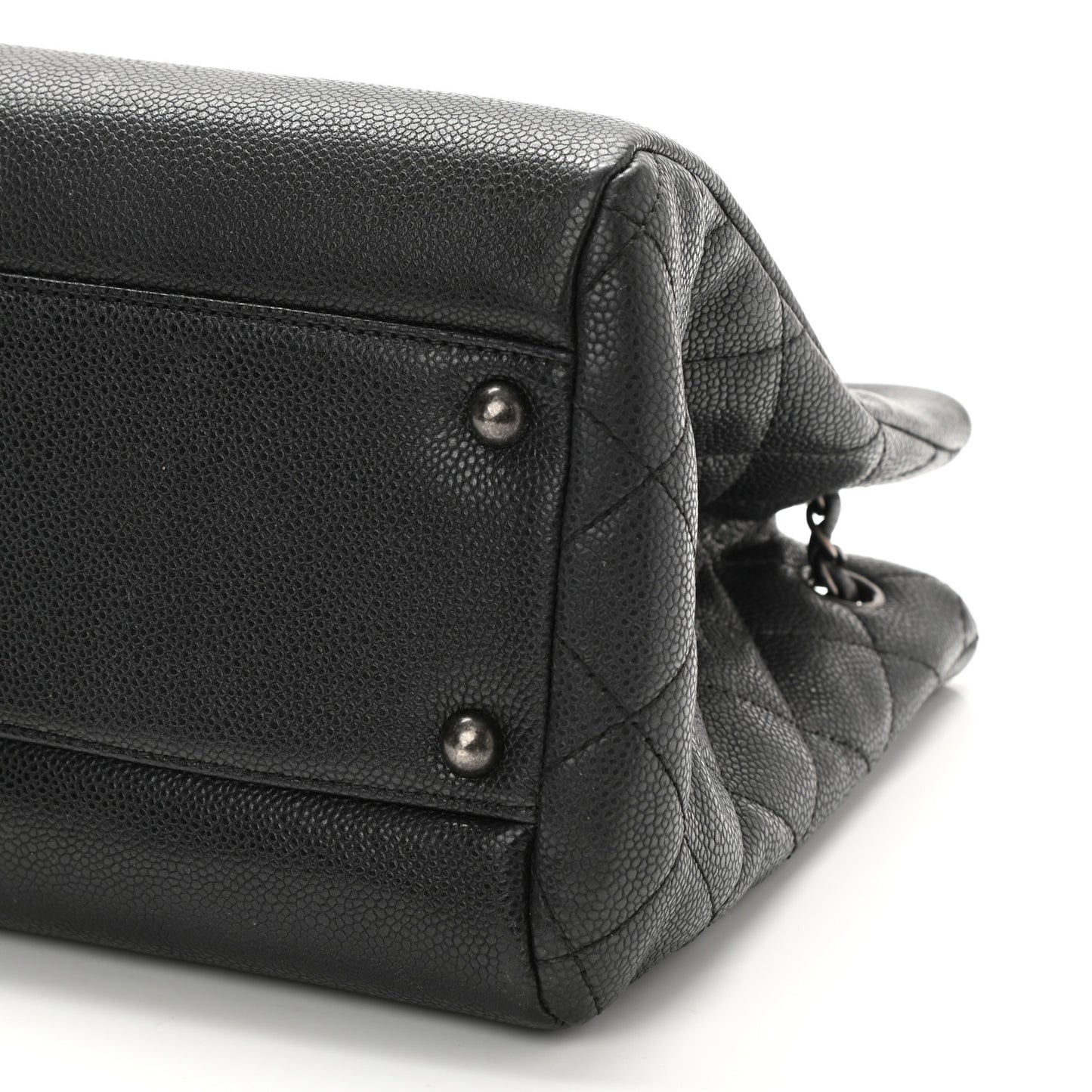 Grained Calfskin Woven Chain Medium Shopping Tote Black