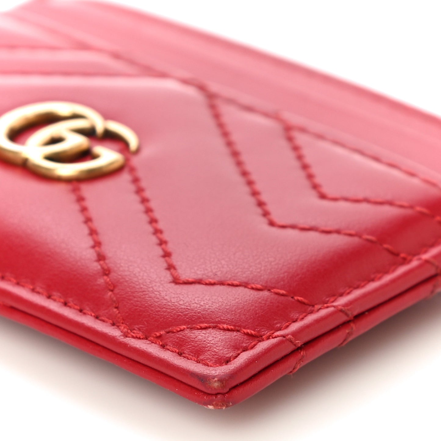Calfskin Matelasse GG Marmont Card Holder Hibiscus Red
