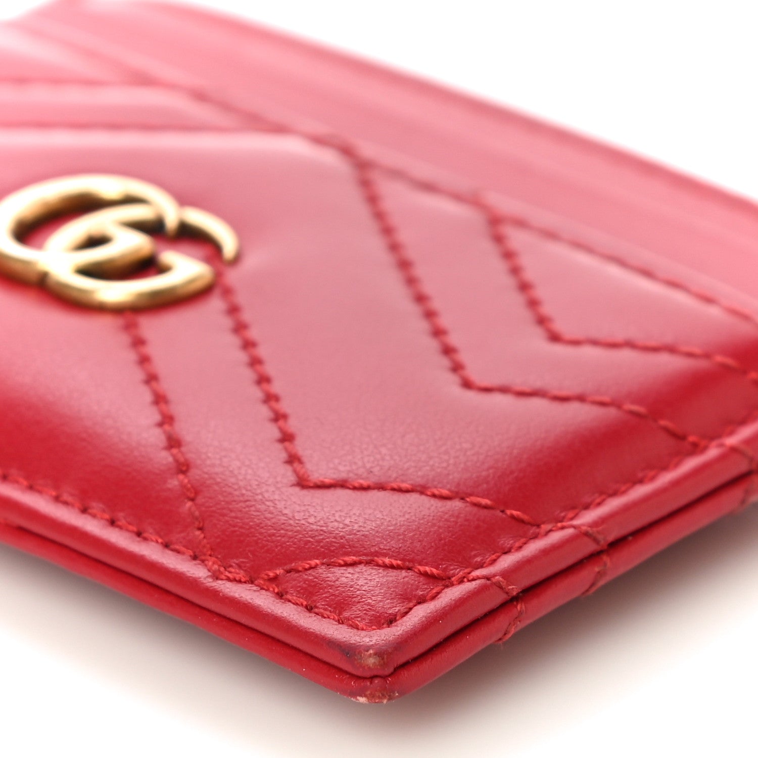 Gucci Calfskin Matelasse GG Marmont Card Holder Hibiscus Red 9 of 10