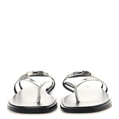 Hermes Metallic Goatskin Miss Sandals 37 Gris Argente 3 of 9