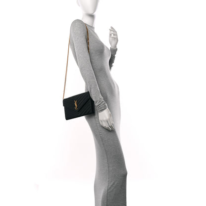 Saint Laurent Grain De Poudre Matelasse Chevron Monogram Chain Wallet Black 2 of 13