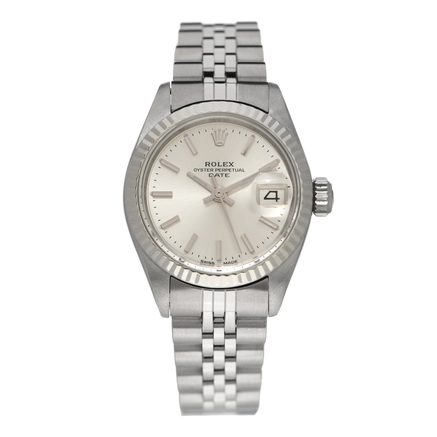 Stainless Steel 18K White Gold 26mm Oyster Perpetual Date Watch Silver 6917