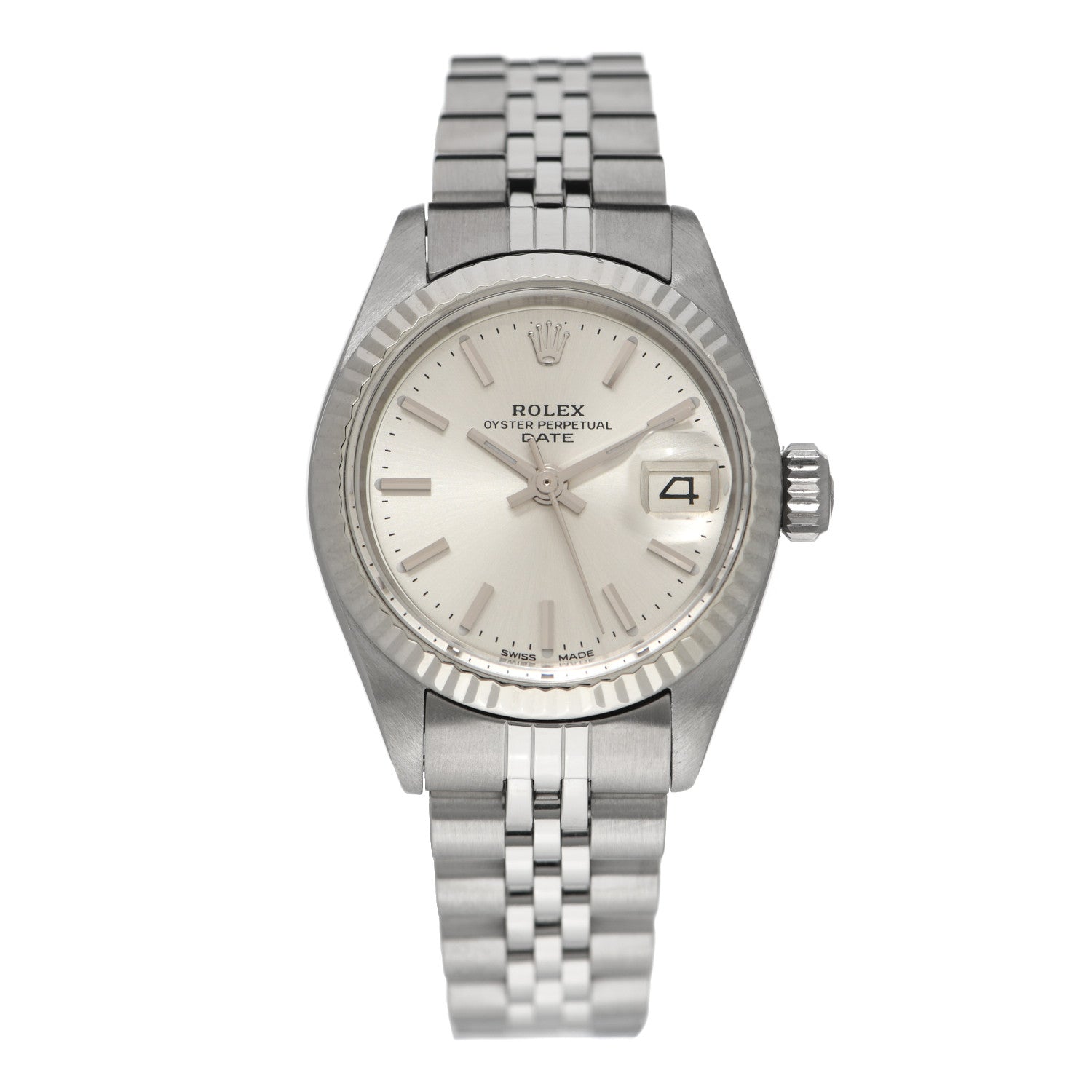 Rolex Stainless Steel 18K White Gold 26mm Oyster Perpetual Date Watch Silver 6917 1 of 5