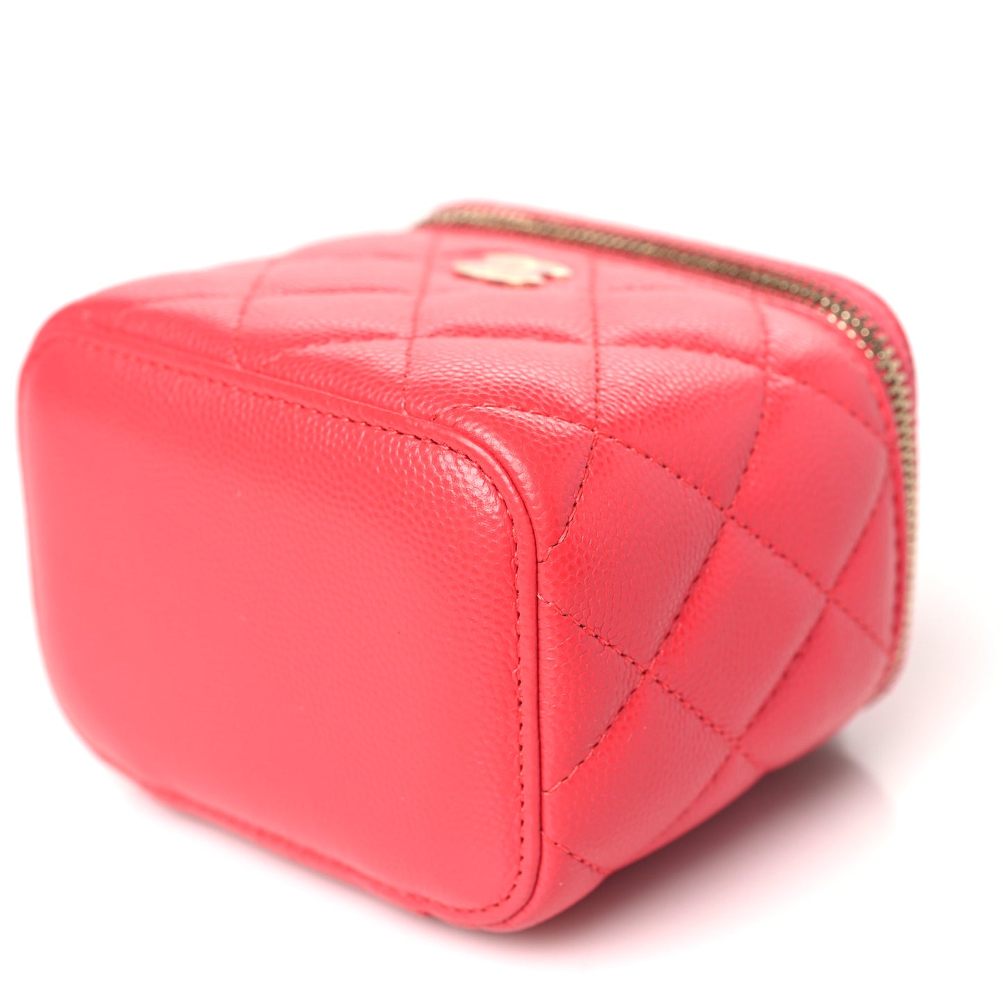 Caviar Quilted Mini Vanity Case With Chain Red