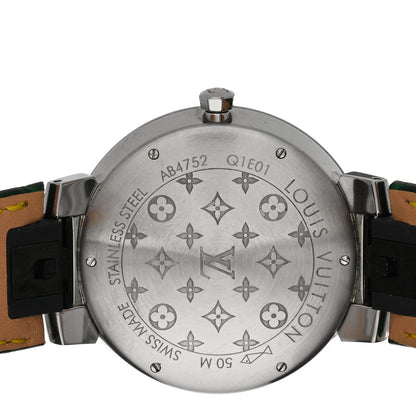 Louis Vuitton Stainless Steel Alligator Diamond 33mm Tambour Slim Quartz Watch Green 4 of 5