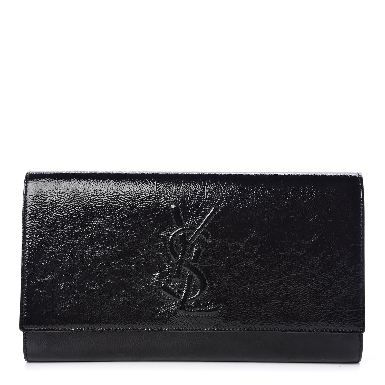 Saint Laurent Textured Patent Monogram Large Belle De Jour Clutch Black 1 of 10