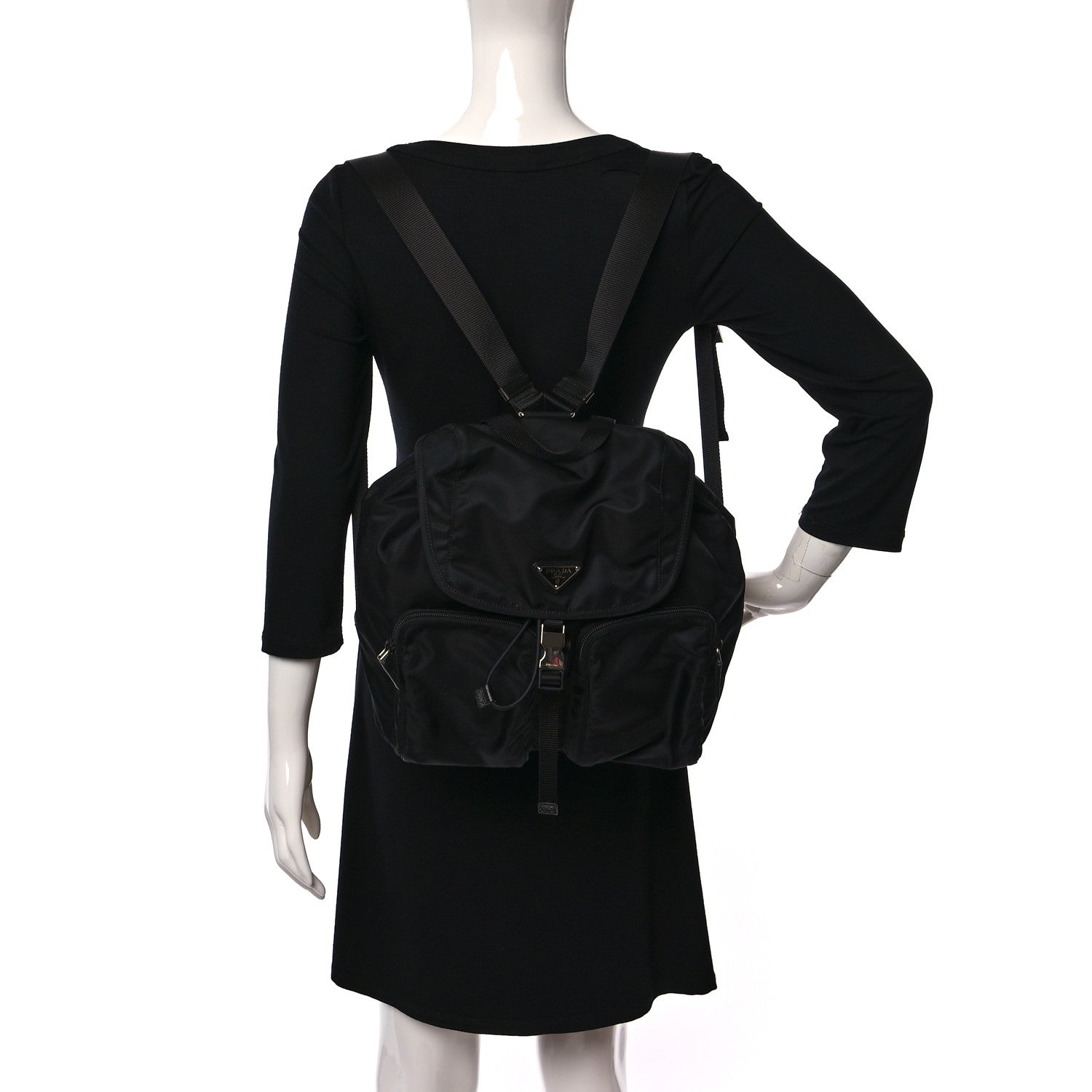 Prada Tessuto Nylon Saffiano Medium Backpack Black 2 of 11