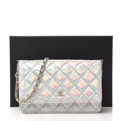 Chanel Iridescent Goatskin Quilted Wallet On Chain WOC Silver 12 of 12