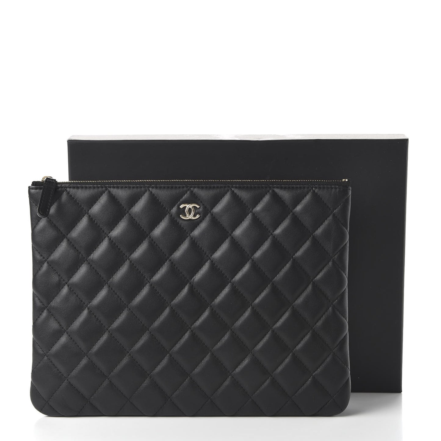 Lambskin Quilted Medium Cosmetic Case Black