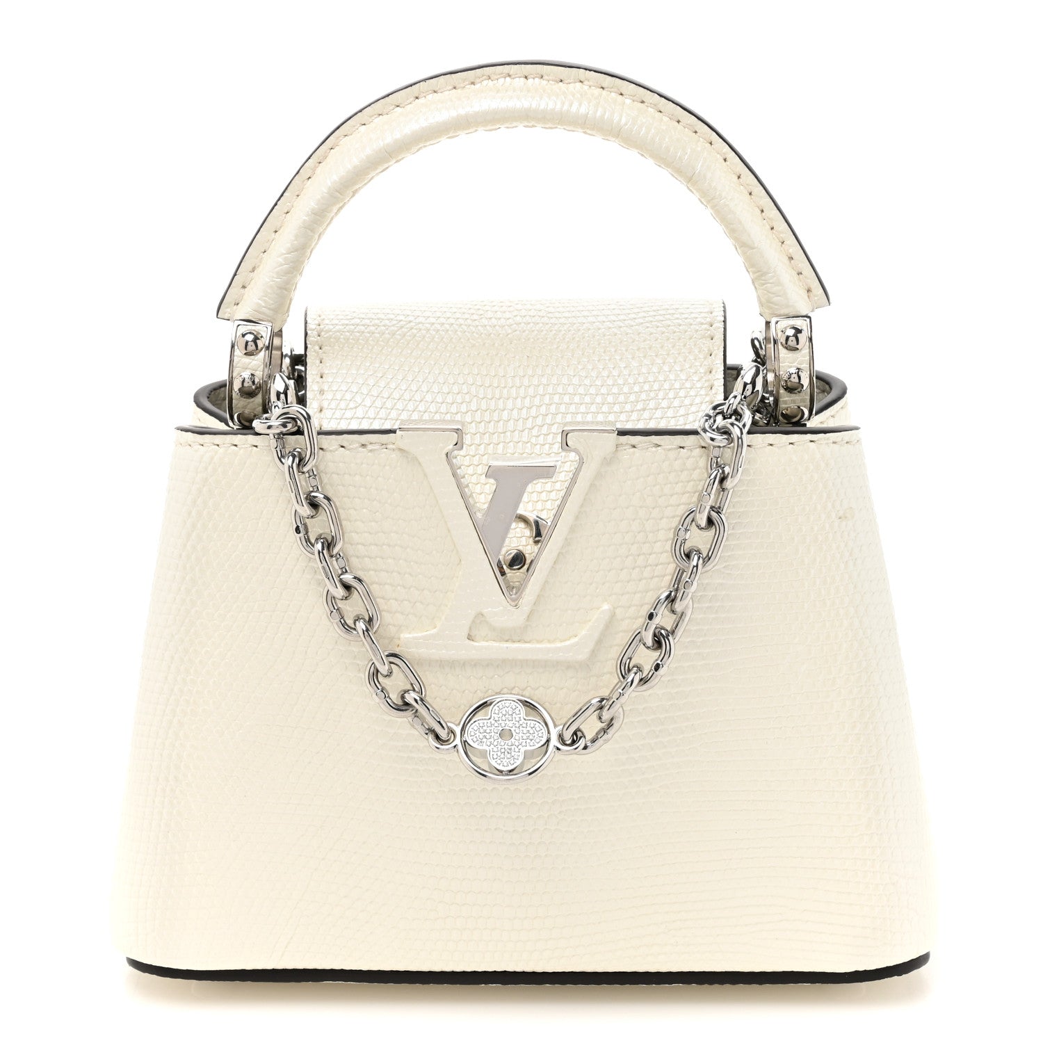 Louis Vuitton Taurillon Lizard Flower Chain Capucines Nano Ivory Sparkle 1 of 13