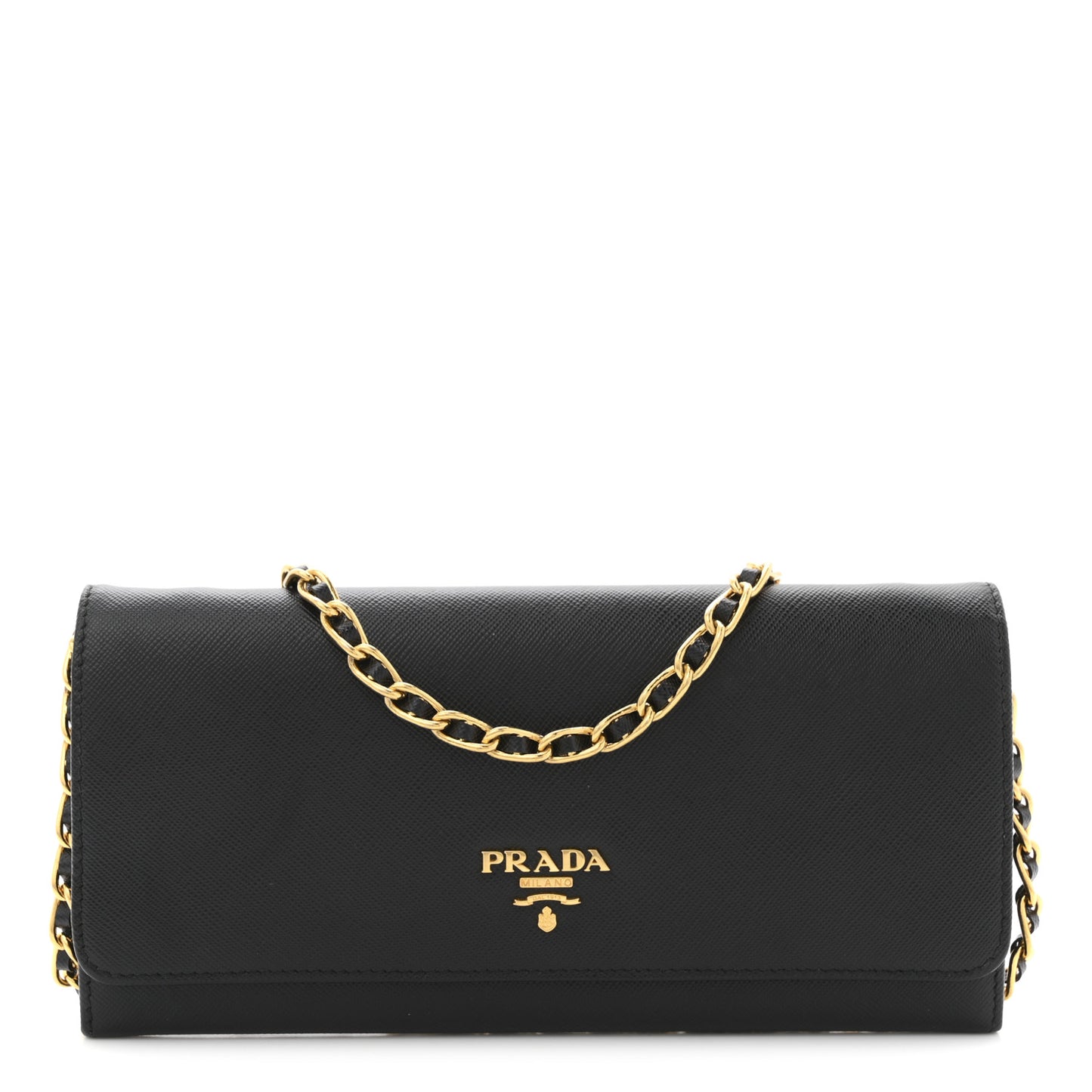 Saffiano Metal Oro Chain Wallet Black