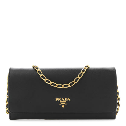 Prada Saffiano Metal Oro Chain Wallet Black 1 of 11