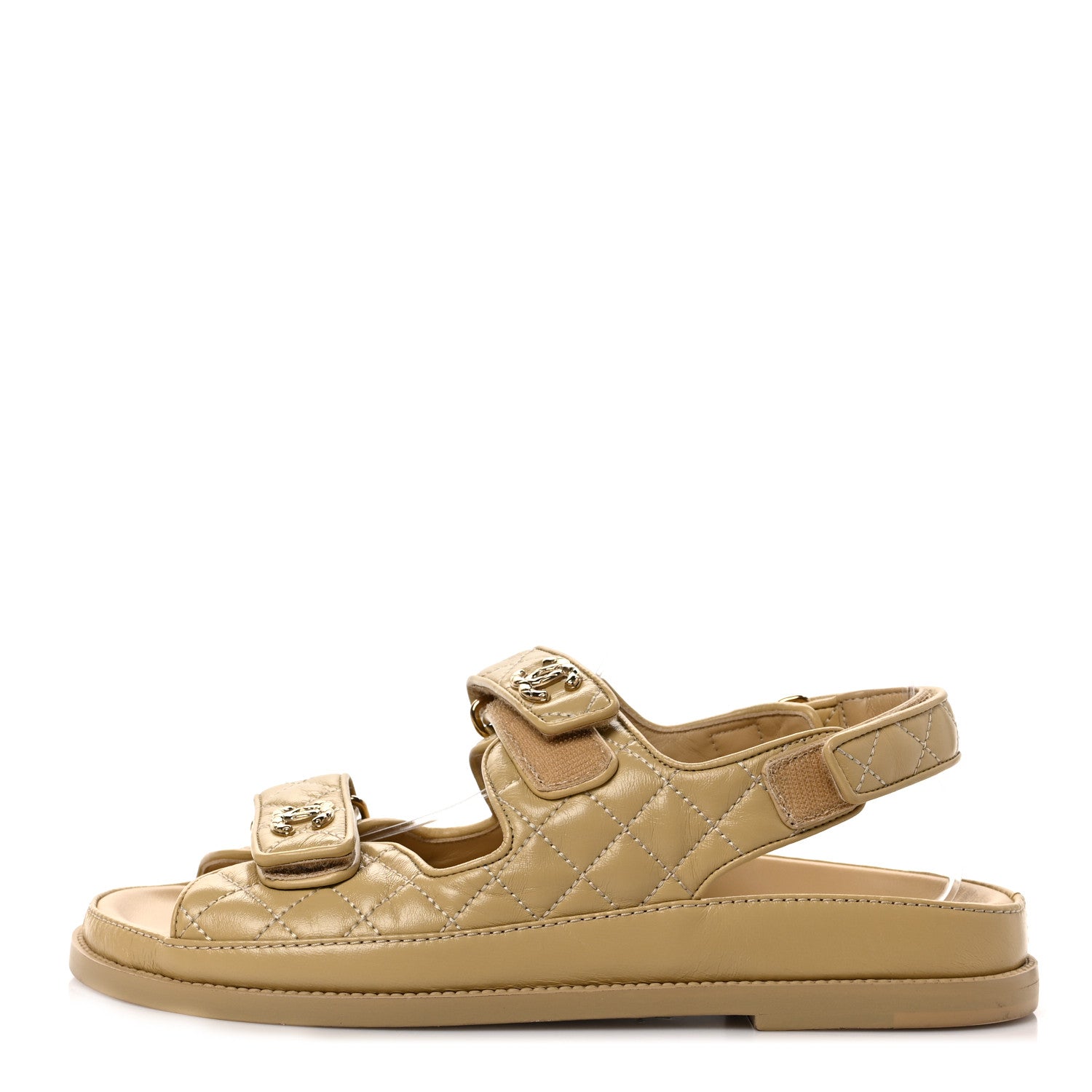 Chanel Crumpled Shiny Lambskin Velcro Dad Sandals 40 Beige 1 of 9