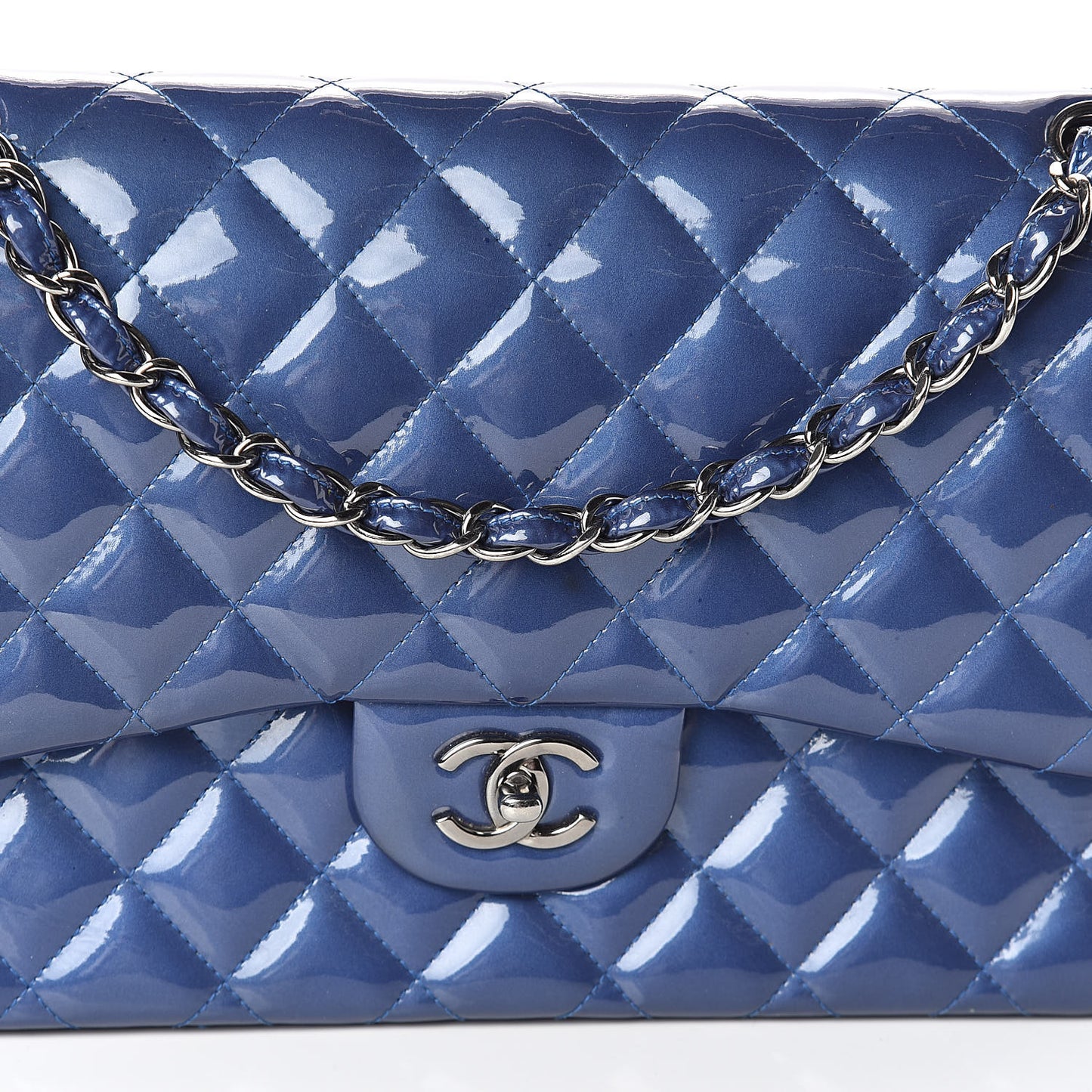 Patent Quilted Jumbo Double Flap Blue