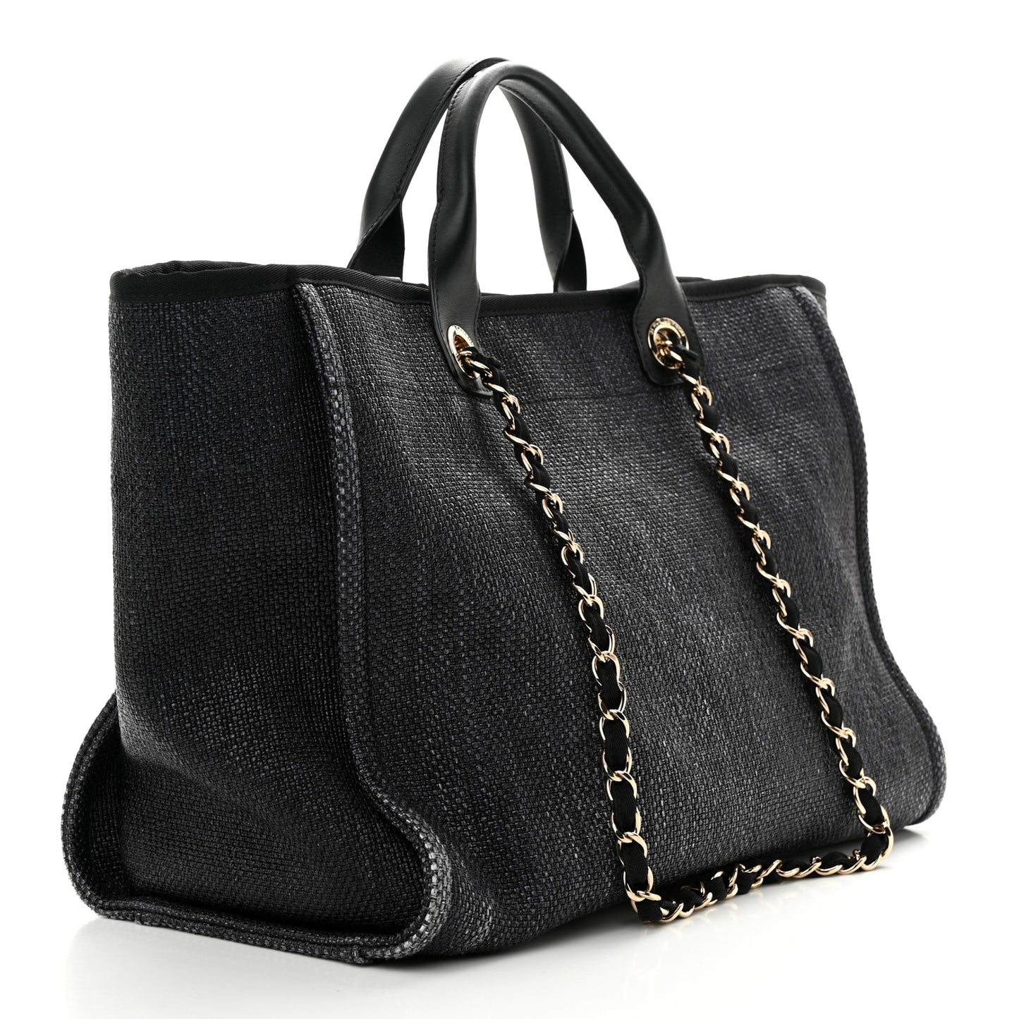 Woven Straw Raffia Medium Deauville Tote Black
