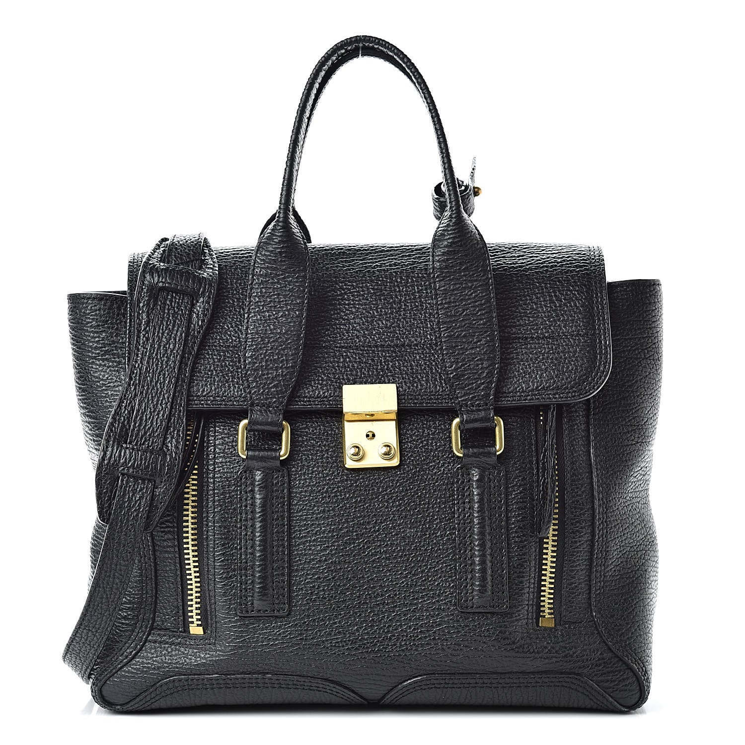 3.1 Phillip Lim 3.1 Textured Calfskin Medium Pashli Satchel Black 1 of 13