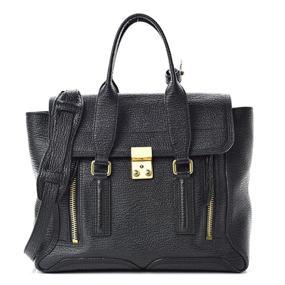 3.1 Phillip Lim 3.1 Textured Calfskin Medium Pashli Satchel Black 1 of 13