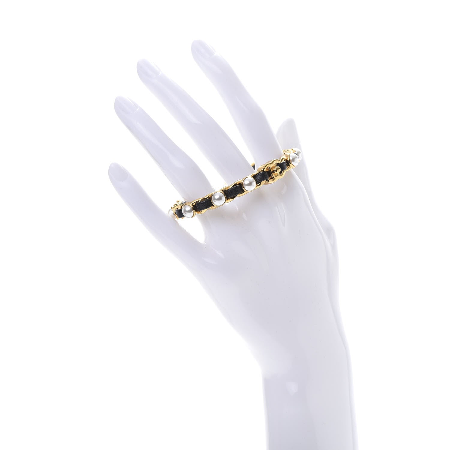 Chanel Lambskin Pearl CC Cuff Bracelet Black Gold 2 of 5