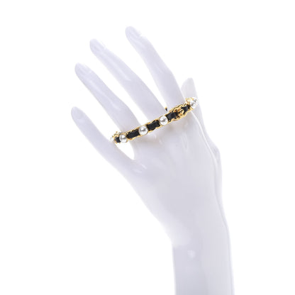 Chanel Lambskin Pearl CC Cuff Bracelet Black Gold 2 of 5