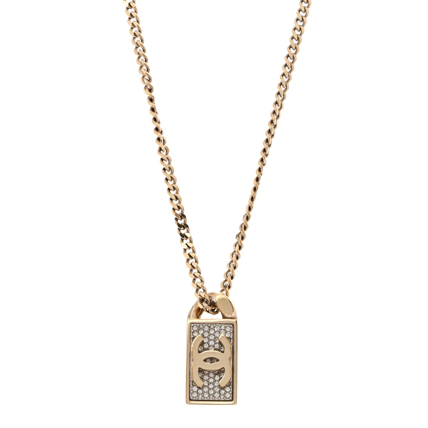 Crystal Dog Tag Charm Necklace Gold
